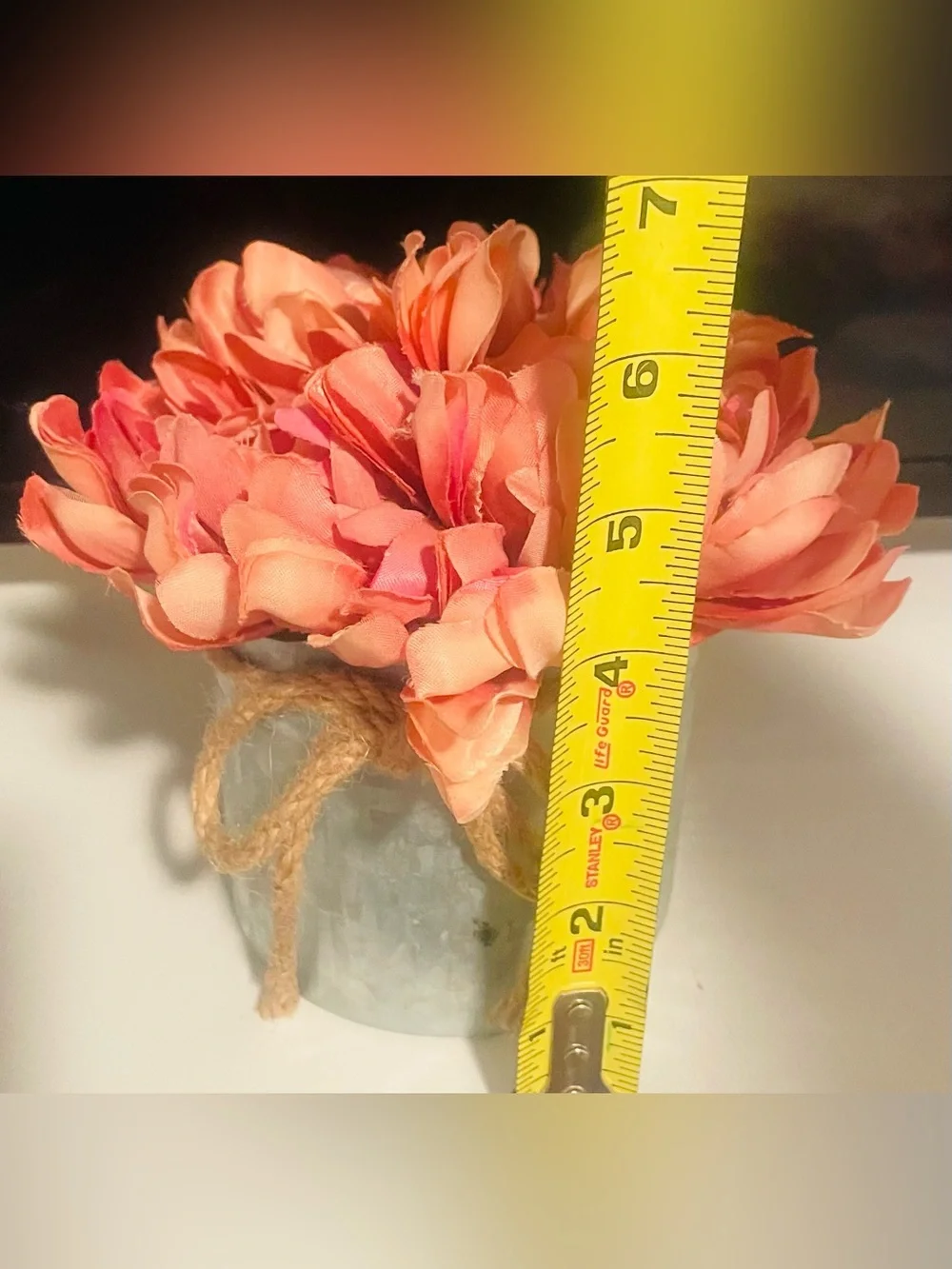Boho Coastal Faux Floral Planter Cottagecore Galvanized Vase Decor